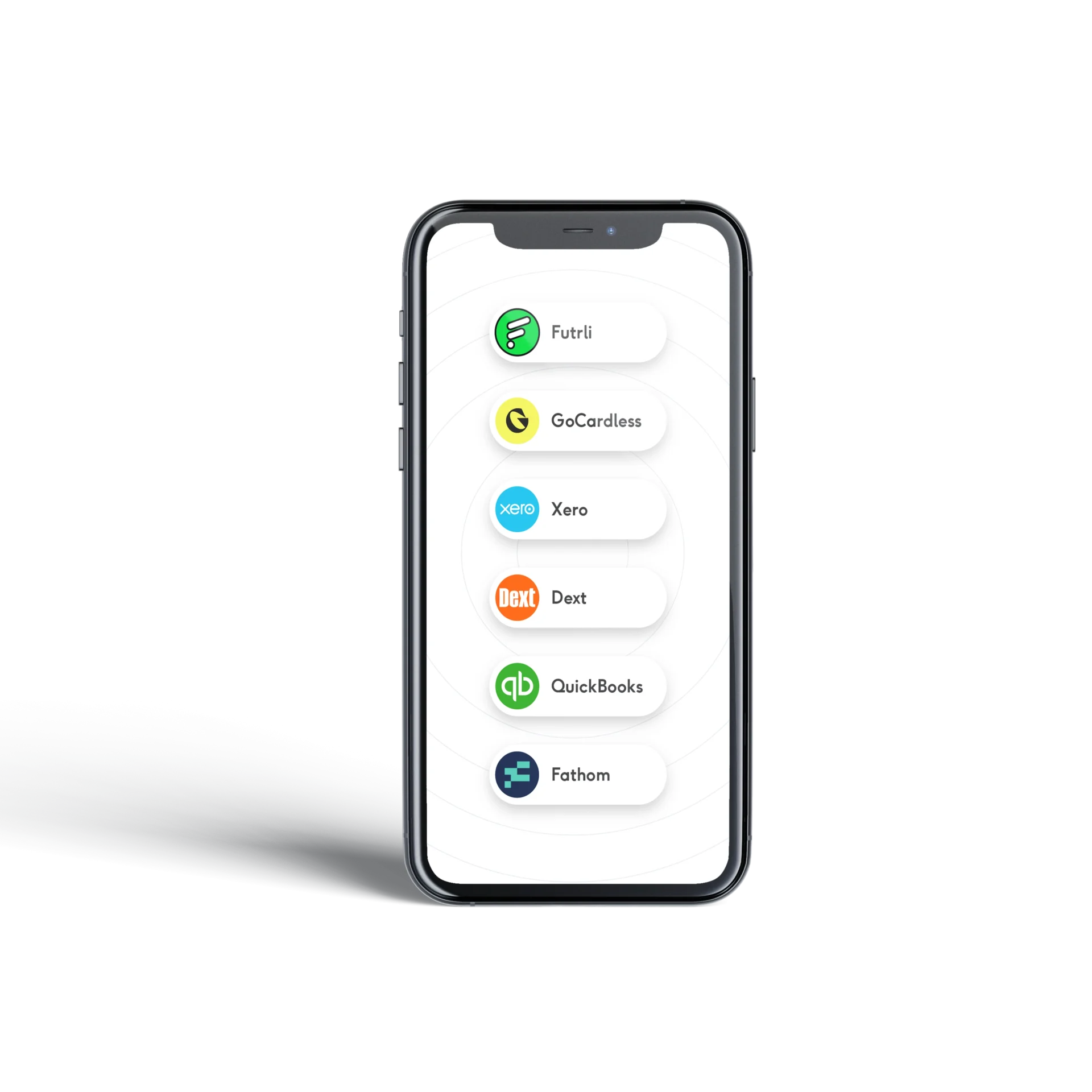Phone with the names of all the cloud accounting software